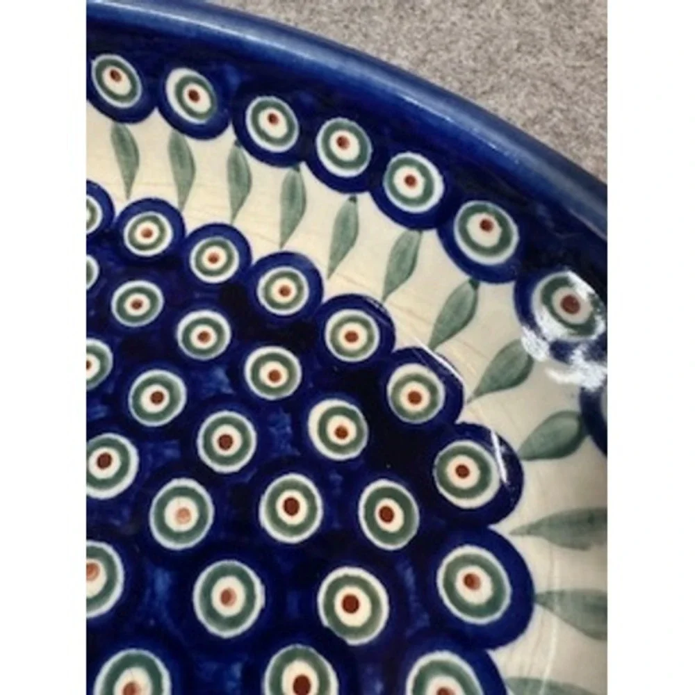 Boleslawiec Polish Pottery Peacock Eye Oval Serving Bowl 12 Inch Hand Made
